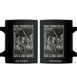 Easily Distracted By Cats And Side Quests Coffee Mug Vintage Gaming Cat Lover Gift TS12 Black Print Your Wear