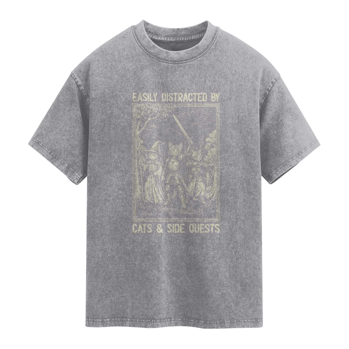 Easily Distracted By Cats And Side Quests Washed Cotton T-Shirt Vintage Gaming Cat Lover Gift