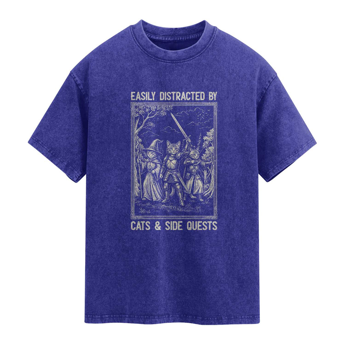 Easily Distracted By Cats And Side Quests Washed Cotton T-Shirt Vintage Gaming Cat Lover Gift