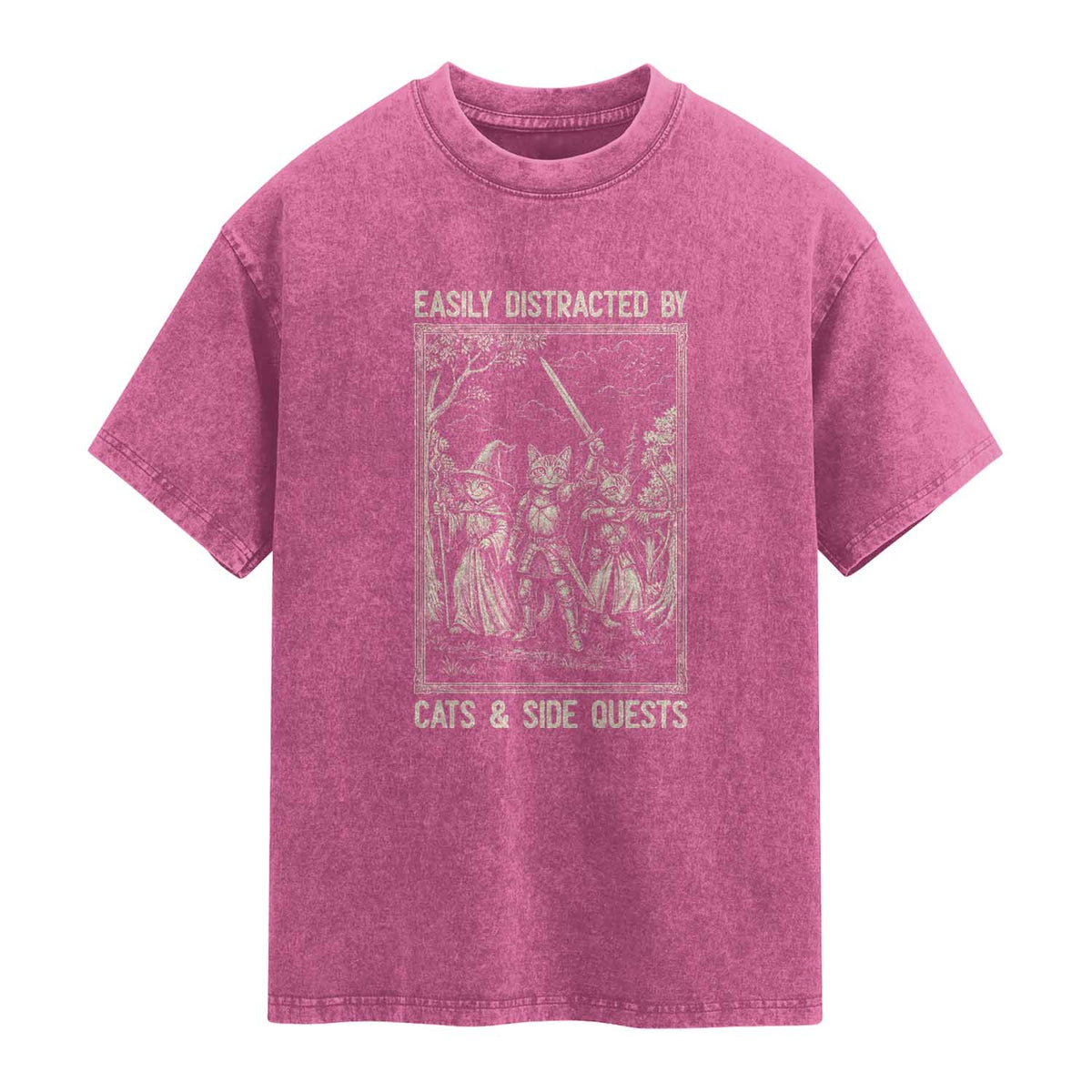 Easily Distracted By Cats And Side Quests Washed Cotton T-Shirt Vintage Gaming Cat Lover Gift