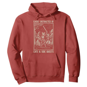 Easily Distracted By Cats And Side Quests Hoodie Vintage Gaming Cat Lover Gift TS12 Red Print Your Wear