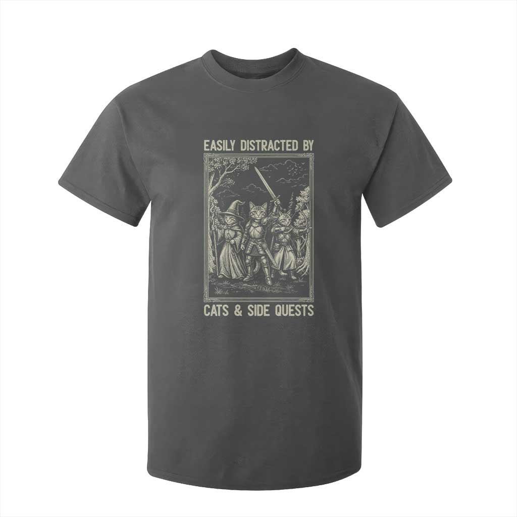 Easily Distracted By Cats And Side Quests T Shirt For Kid Vintage Gaming Cat Lover Gift TS12 Dark Heather Print Your Wear