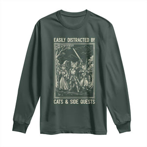 Easily Distracted By Cats And Side Quests Long Sleeve Shirt Vintage Gaming Cat Lover Gift TS12 Dark Forest Green Print Your Wear