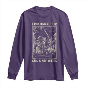 Easily Distracted By Cats And Side Quests Long Sleeve Shirt Vintage Gaming Cat Lover Gift TS12 Purple Print Your Wear