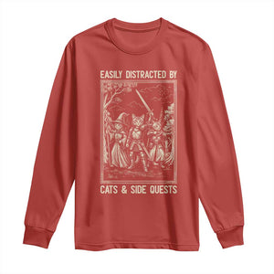 Easily Distracted By Cats And Side Quests Long Sleeve Shirt Vintage Gaming Cat Lover Gift TS12 Red Print Your Wear