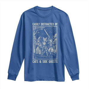 Easily Distracted By Cats And Side Quests Long Sleeve Shirt Vintage Gaming Cat Lover Gift TS12 Royal Blue Print Your Wear