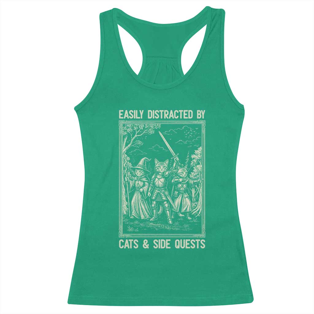 Easily Distracted By Cats And Side Quests Racerback Tank Top Vintage Gaming Cat Lover Gift TS12 Irish Green Print Your Wear