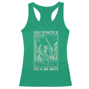Easily Distracted By Cats And Side Quests Racerback Tank Top Vintage Gaming Cat Lover Gift TS12 Irish Green Print Your Wear
