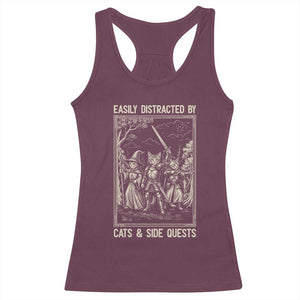 Easily Distracted By Cats And Side Quests Racerback Tank Top Vintage Gaming Cat Lover Gift TS12 Maroon Print Your Wear