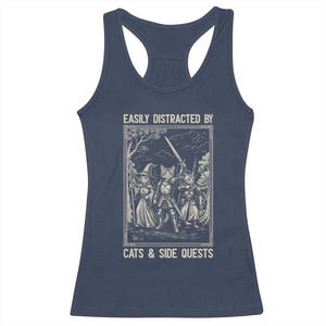 Easily Distracted By Cats And Side Quests Racerback Tank Top Vintage Gaming Cat Lover Gift TS12 Navy Print Your Wear