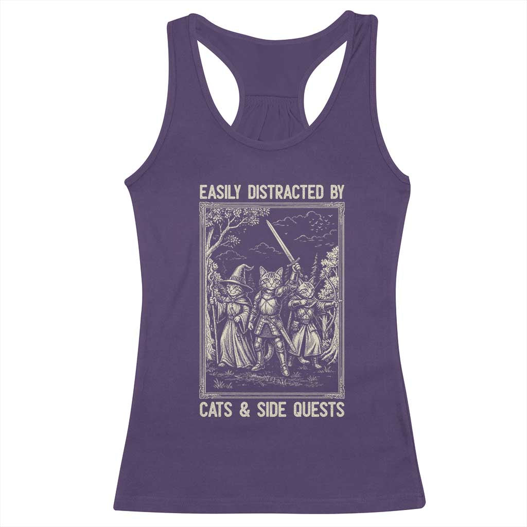 Easily Distracted By Cats And Side Quests Racerback Tank Top Vintage Gaming Cat Lover Gift TS12 Purple Print Your Wear