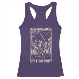 Easily Distracted By Cats And Side Quests Racerback Tank Top Vintage Gaming Cat Lover Gift TS12 Purple Print Your Wear