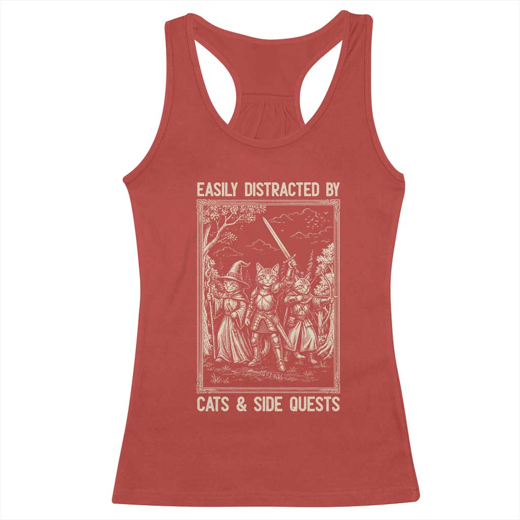 Easily Distracted By Cats And Side Quests Racerback Tank Top Vintage Gaming Cat Lover Gift TS12 Red Print Your Wear