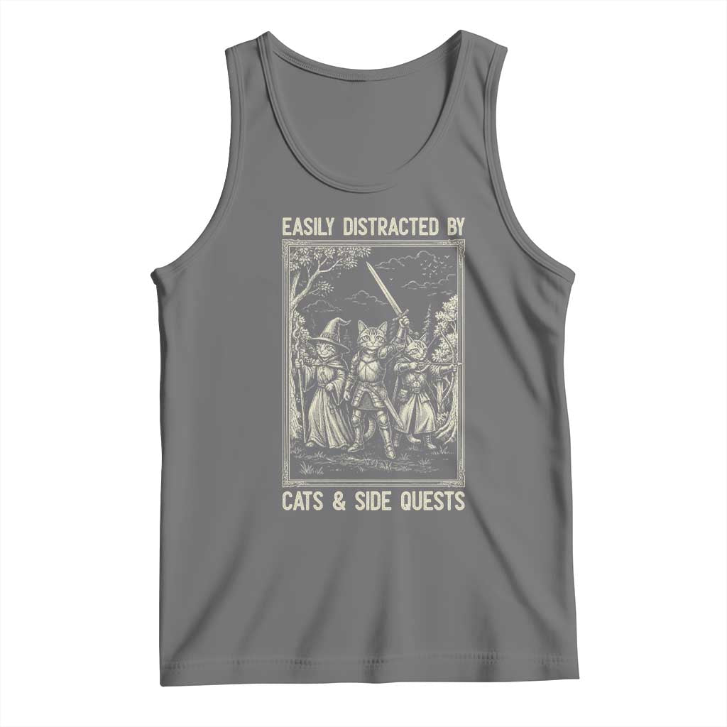 Easily Distracted By Cats And Side Quests Tank Top Vintage Gaming Cat Lover Gift TS12 Black Heather Print Your Wear