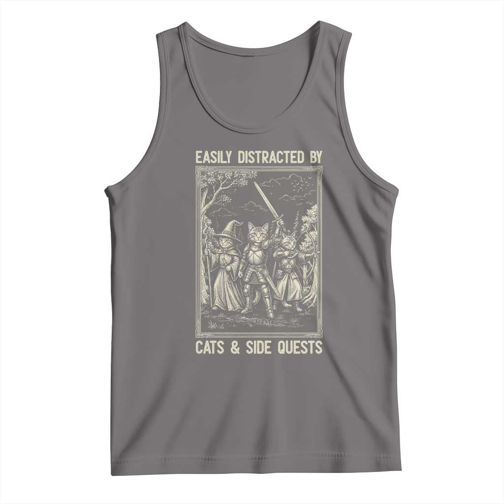 Easily Distracted By Cats And Side Quests Tank Top Vintage Gaming Cat Lover Gift TS12 Deep Heather Print Your Wear