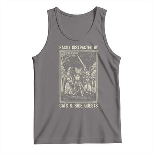 Easily Distracted By Cats And Side Quests Tank Top Vintage Gaming Cat Lover Gift TS12 Deep Heather Print Your Wear