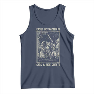Easily Distracted By Cats And Side Quests Tank Top Vintage Gaming Cat Lover Gift TS12 Navy Print Your Wear