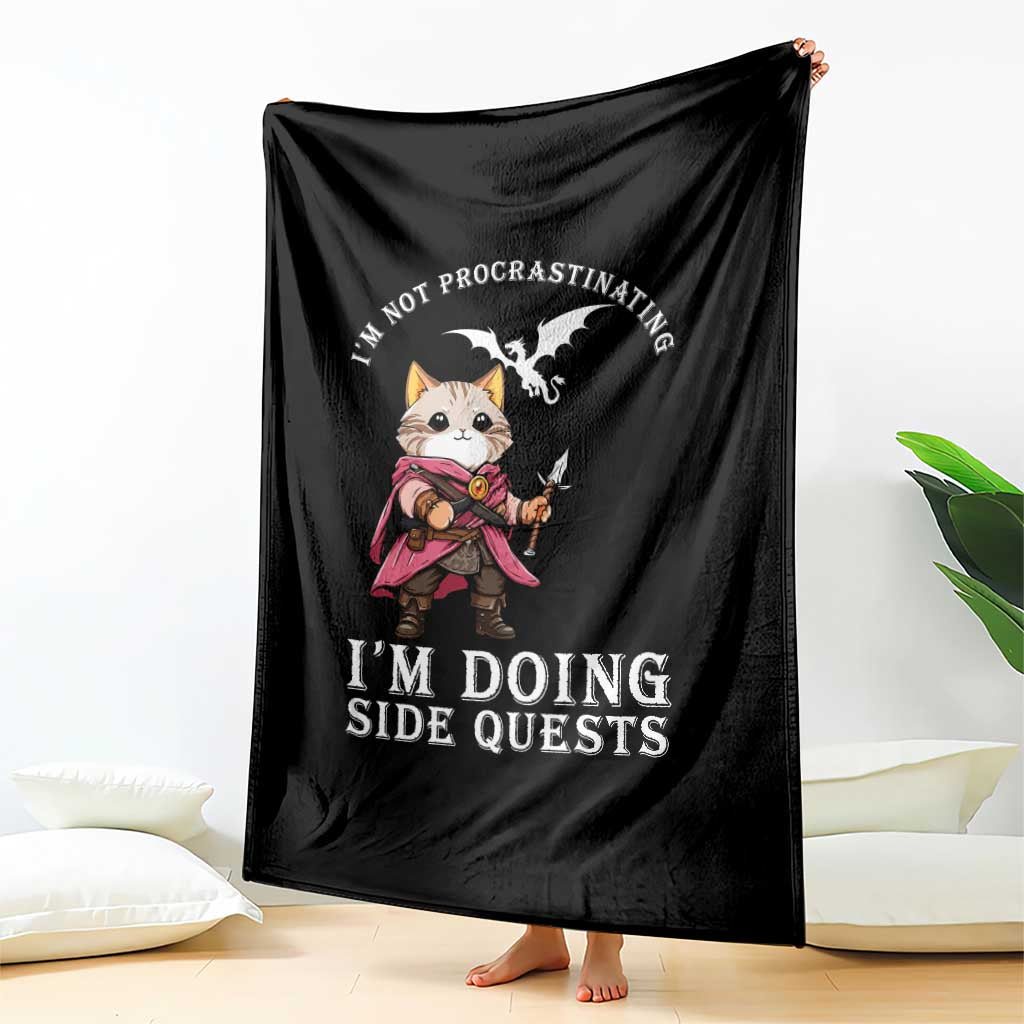 Im Not Procrastinating Im Doing Side Quests Throw Blanket Funny RPG Gamer Cat Lover Gift TS12 Print Your Wear
