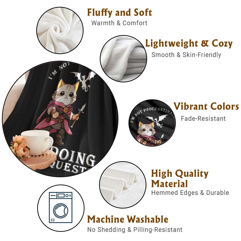 Im Not Procrastinating Im Doing Side Quests Throw Blanket Funny RPG Gamer Cat Lover Gift TS12 Print Your Wear