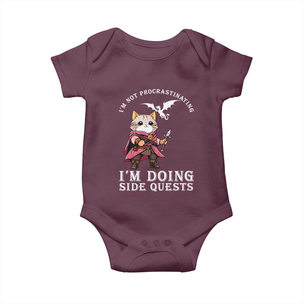 Im Not Procrastinating Im Doing Side Quests Baby Onesie Funny RPG Gamer Cat Lover Gift TS12 Maroon Print Your Wear