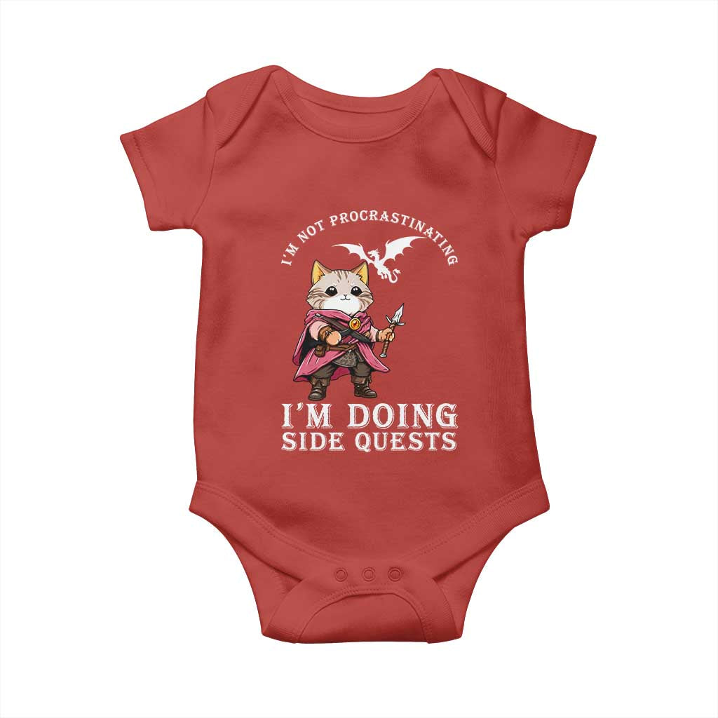 Im Not Procrastinating Im Doing Side Quests Baby Onesie Funny RPG Gamer Cat Lover Gift TS12 Red Print Your Wear