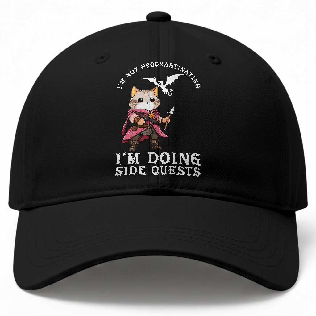 Im Not Procrastinating Im Doing Side Quests Baseball Cap Funny RPG Gamer Cat Lover Gift TS12 Print Your Wear