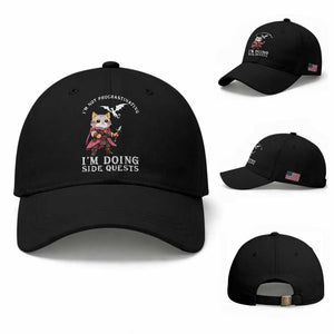Im Not Procrastinating Im Doing Side Quests Baseball Cap Funny RPG Gamer Cat Lover Gift TS12 Baseball Cap Universal Fit Black Print Your Wear