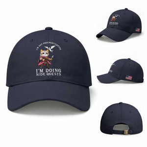 Im Not Procrastinating Im Doing Side Quests Baseball Cap Funny RPG Gamer Cat Lover Gift TS12 Baseball Cap Universal Fit Navy Print Your Wear