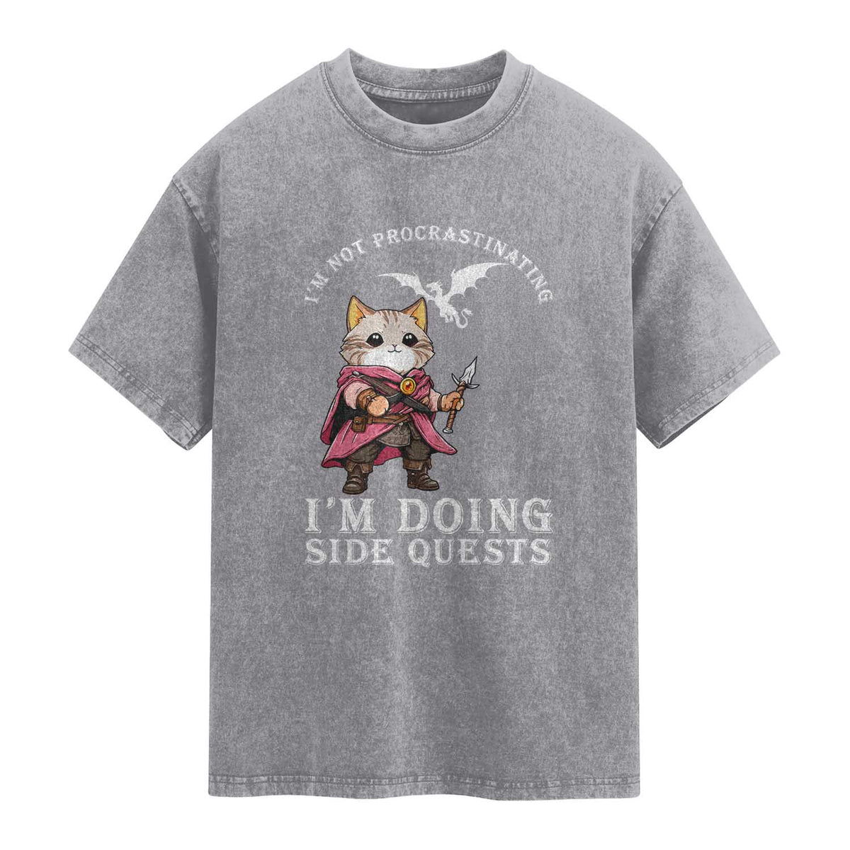 Im Not Procrastinating Im Doing Side Quests Washed Cotton T-Shirt Funny RPG Gamer Cat Lover Gift