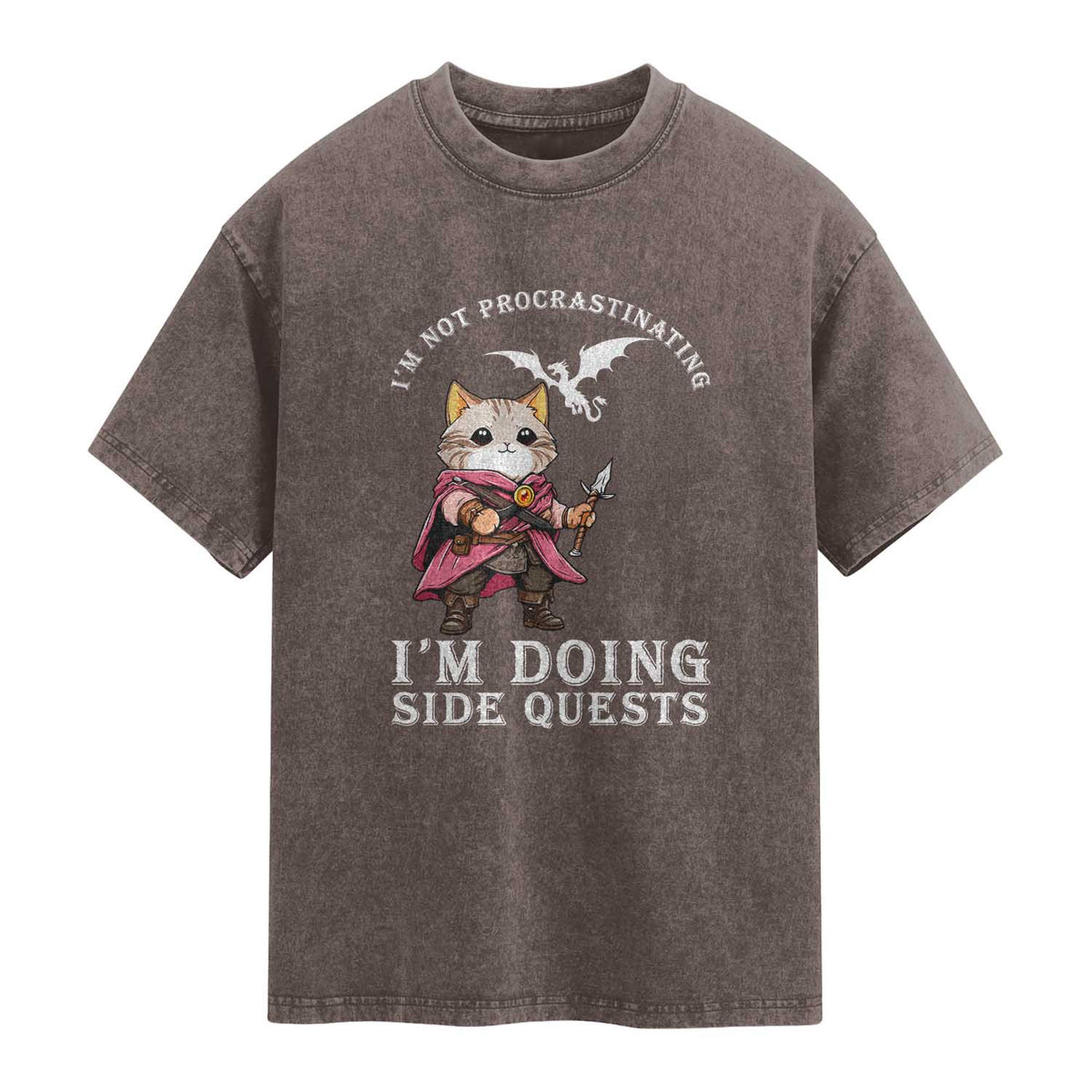 Im Not Procrastinating Im Doing Side Quests Washed Cotton T-Shirt Funny RPG Gamer Cat Lover Gift
