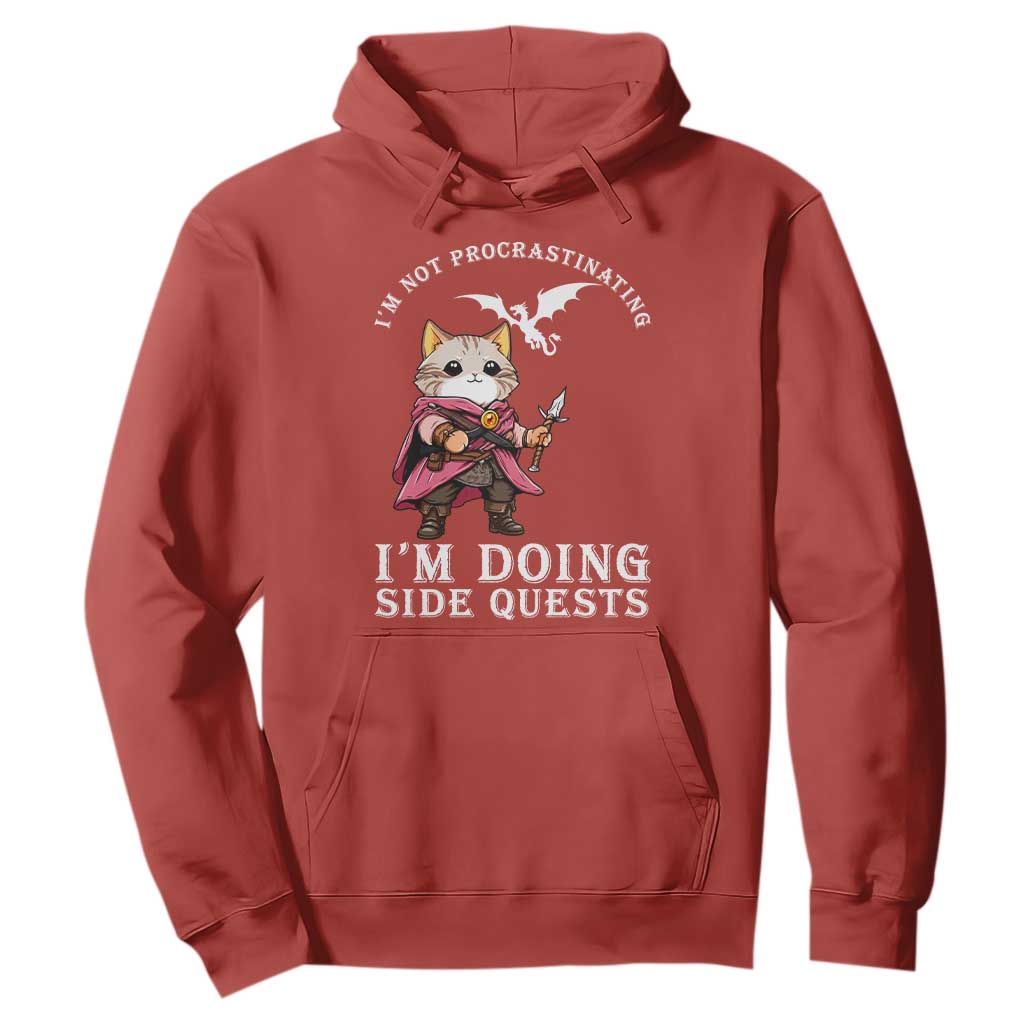 Im Not Procrastinating Im Doing Side Quests Hoodie Funny RPG Gamer Cat Lover Gift TS12 Red Print Your Wear