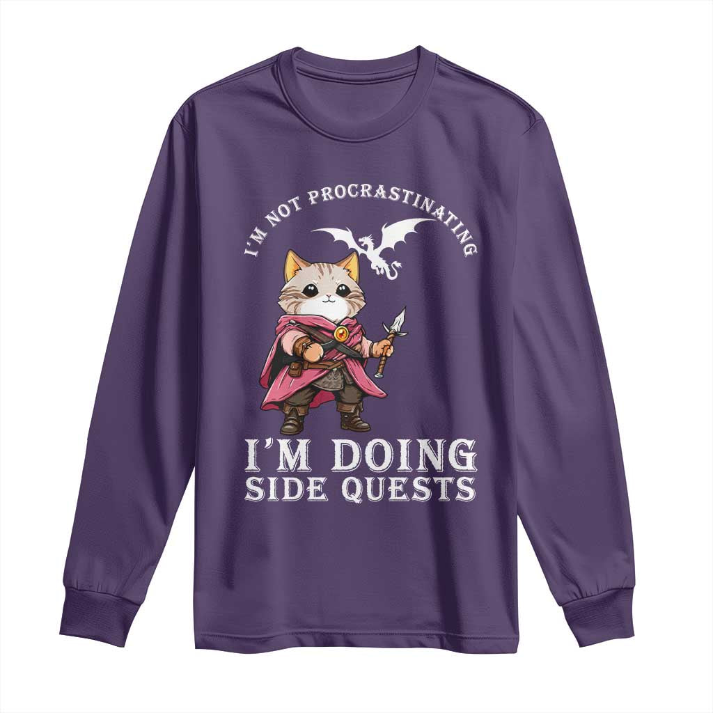 Im Not Procrastinating Im Doing Side Quests Long Sleeve Shirt Funny RPG Gamer Cat Lover Gift TS12 Purple Print Your Wear