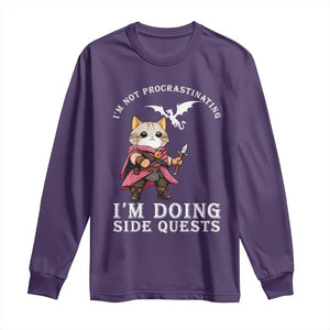 Im Not Procrastinating Im Doing Side Quests Long Sleeve Shirt Funny RPG Gamer Cat Lover Gift TS12 Purple Print Your Wear