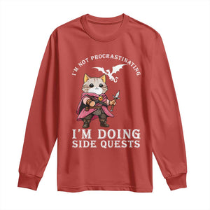 Im Not Procrastinating Im Doing Side Quests Long Sleeve Shirt Funny RPG Gamer Cat Lover Gift TS12 Red Print Your Wear