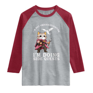 Im Not Procrastinating Im Doing Side Quests Raglan Shirt Funny RPG Gamer Cat Lover Gift TS12 Heather Gray Heather Red Print Your Wear