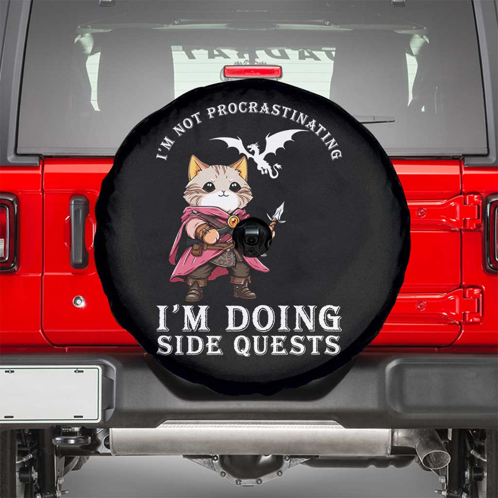 Im Not Procrastinating Im Doing Side Quests Spare Tire Cover Funny RPG Gamer Cat Lover Gift TS12 Black Print Your Wear