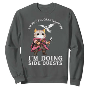 Im Not Procrastinating Im Doing Side Quests Sweatshirt Funny RPG Gamer Cat Lover Gift TS12 Dark Heather Print Your Wear