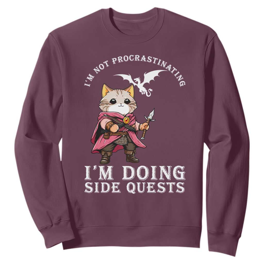 Im Not Procrastinating Im Doing Side Quests Sweatshirt Funny RPG Gamer Cat Lover Gift TS12 Maroon Print Your Wear