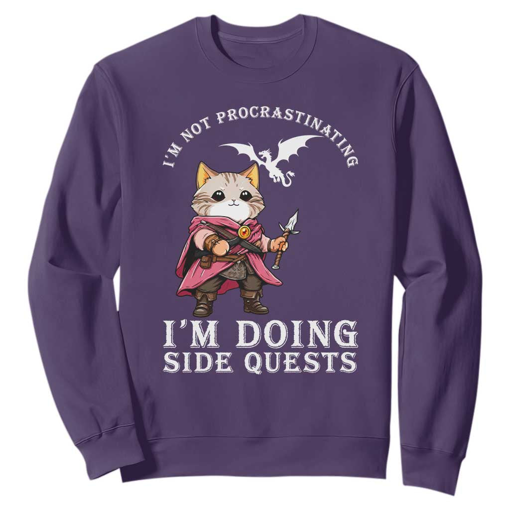 Im Not Procrastinating Im Doing Side Quests Sweatshirt Funny RPG Gamer Cat Lover Gift TS12 Purple Print Your Wear