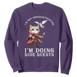 Im Not Procrastinating Im Doing Side Quests Sweatshirt Funny RPG Gamer Cat Lover Gift TS12 Purple Print Your Wear