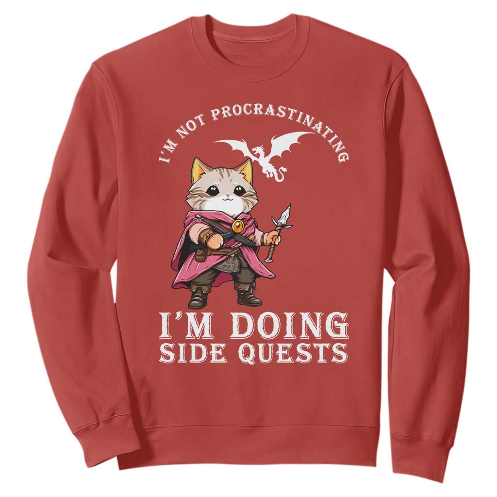 Im Not Procrastinating Im Doing Side Quests Sweatshirt Funny RPG Gamer Cat Lover Gift TS12 Red Print Your Wear