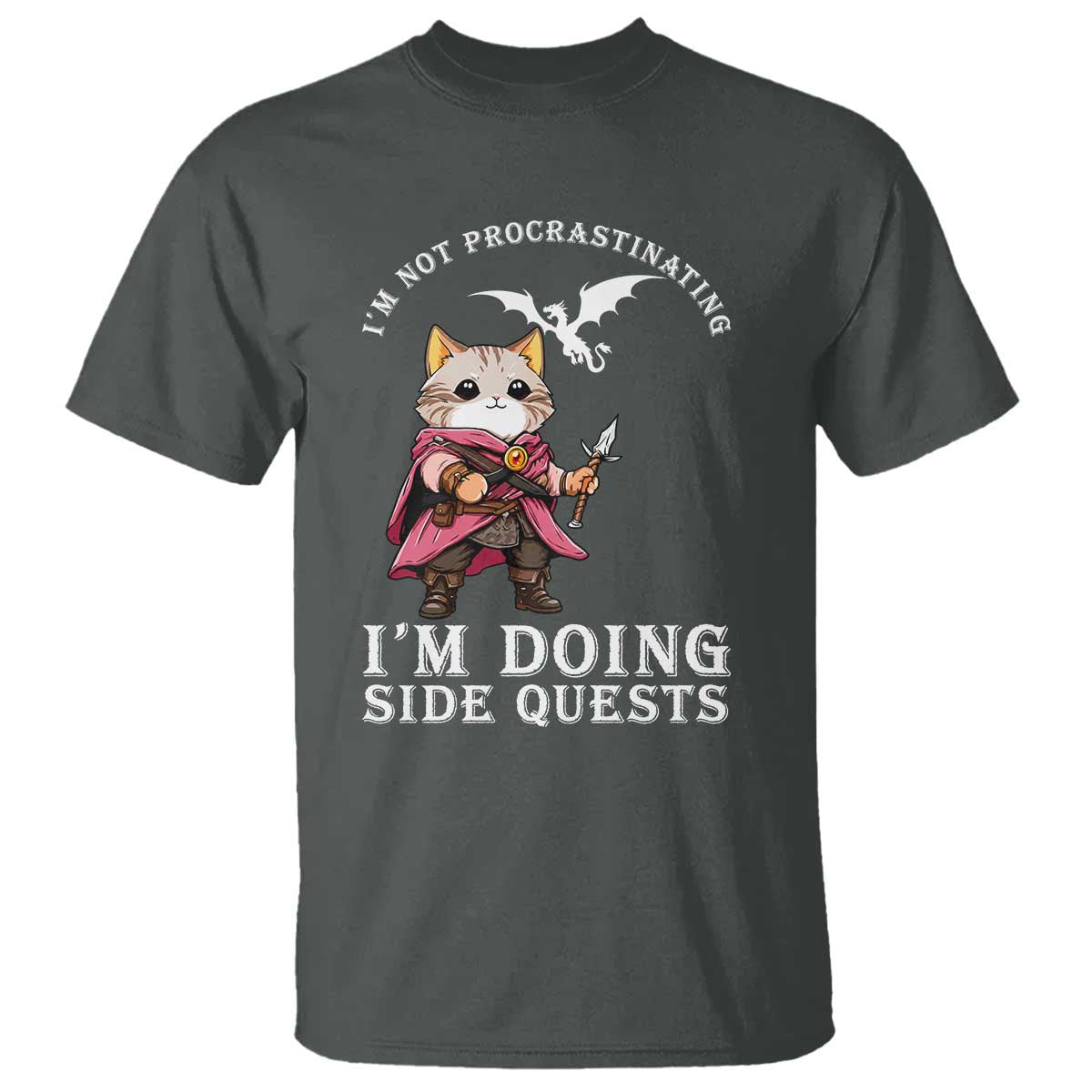 Im Not Procrastinating Im Doing Side Quests T Shirt Funny RPG Gamer Cat Lover Gift TS12 Dark Heather Print Your Wear
