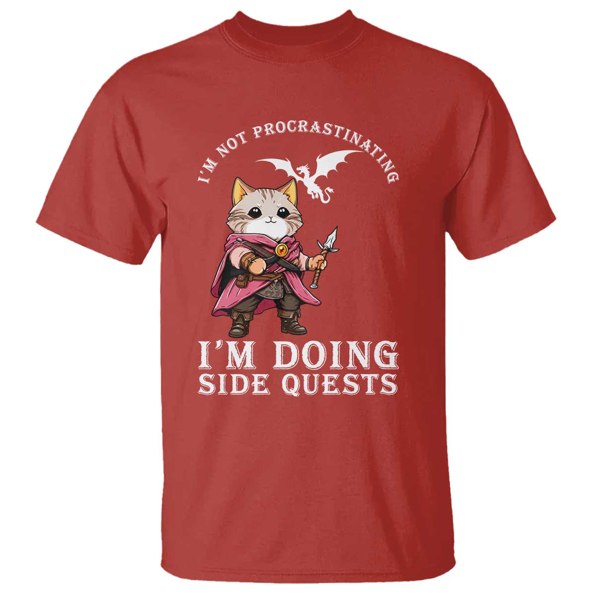 Im Not Procrastinating Im Doing Side Quests T Shirt Funny RPG Gamer Cat Lover Gift TS12 Red Print Your Wear