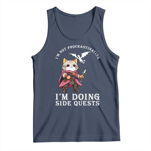 Im Not Procrastinating Im Doing Side Quests Tank Top Funny RPG Gamer Cat Lover Gift TS12 Navy Print Your Wear