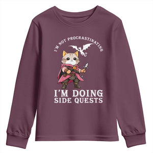 Im Not Procrastinating Im Doing Side Quests Youth Sweatshirt Funny RPG Gamer Cat Lover Gift TS12 Maroon Print Your Wear