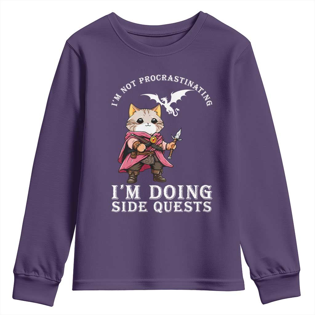 Im Not Procrastinating Im Doing Side Quests Youth Sweatshirt Funny RPG Gamer Cat Lover Gift TS12 Purple Print Your Wear