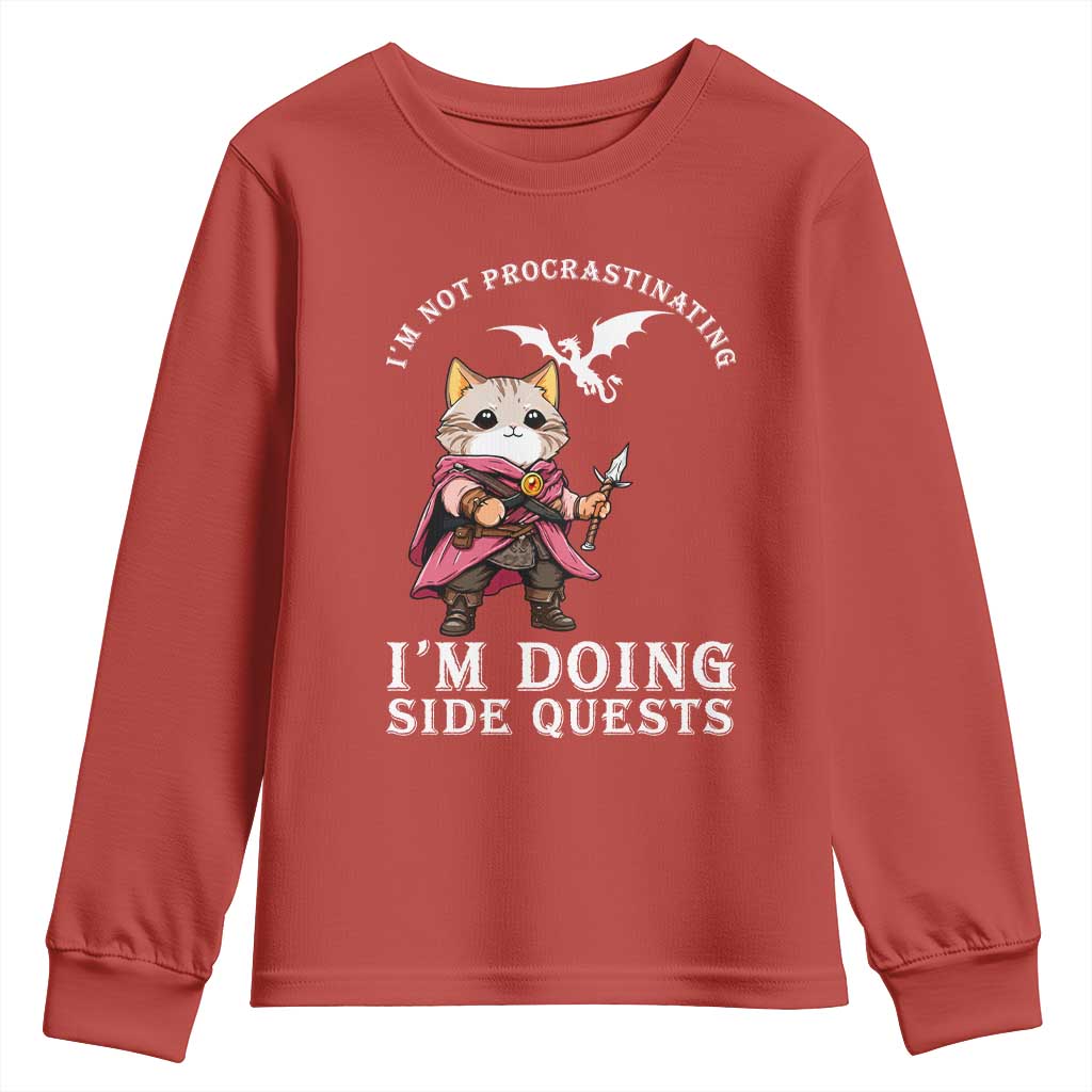 Im Not Procrastinating Im Doing Side Quests Youth Sweatshirt Funny RPG Gamer Cat Lover Gift TS12 Red Print Your Wear