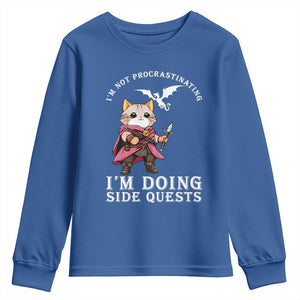 Im Not Procrastinating Im Doing Side Quests Youth Sweatshirt Funny RPG Gamer Cat Lover Gift TS12 Royal Blue Print Your Wear