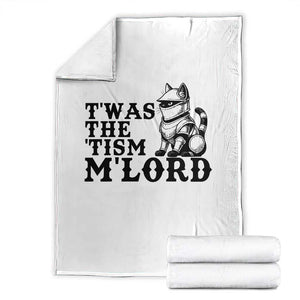 Twas The Tism Funny Medieval Knight Cat Throw Blanket Armor Meme Fantasy Gift TS12 White Print Your Wear