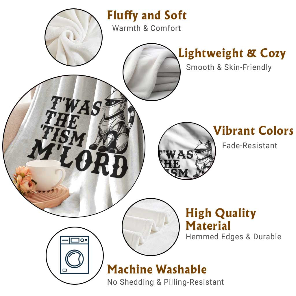 Twas The Tism Funny Medieval Knight Cat Throw Blanket Armor Meme Fantasy Gift TS12 Print Your Wear